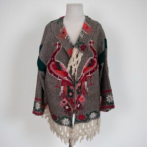 Vintage Peacock & Floral Fringe Sweater/Coat